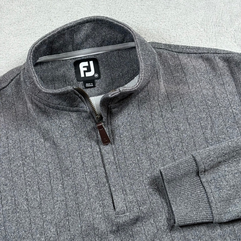 FootJoy Mens Grey Ribbed 1/4 Zip Pullover Legends GC Parris Island USMC Medium